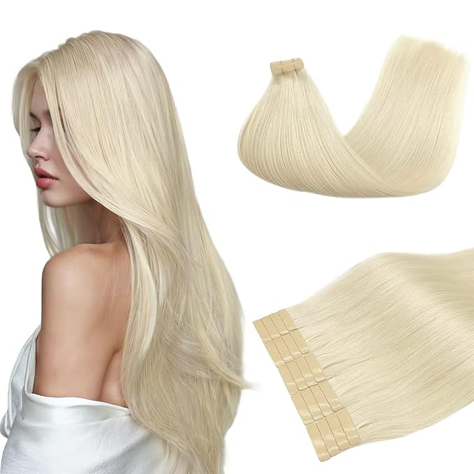 DOORES Tape in Hair Extensions, Platinum Blonde 12 Inch 40g 20pcs, Tape in Hair Extensions Human Hair Natural Remy Straight Hair