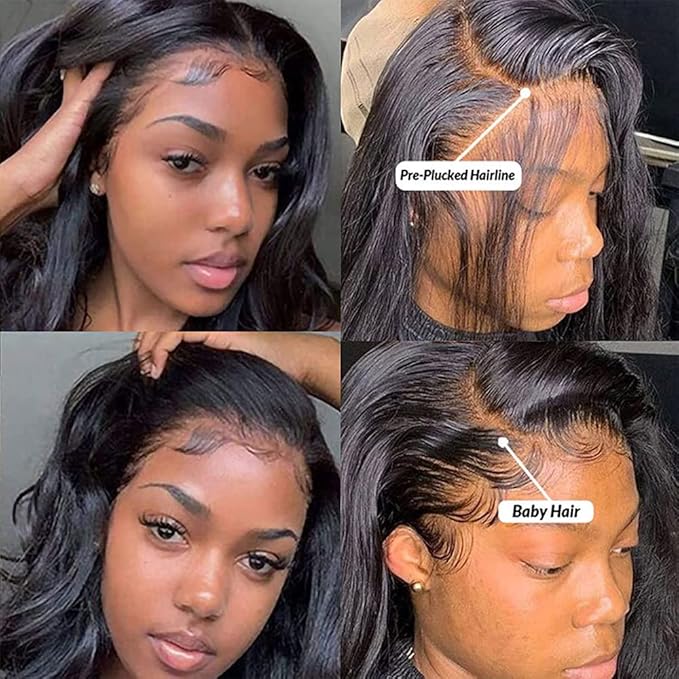 13x4 Ear to Ear Lace Frontal Closure Body Wave 16 Inch Brazilian Human Hair 13x4 Transparent HD Lace Closure Pre Plucked with Baby Hair 150% Density Free Part Frontal Natural Black Color