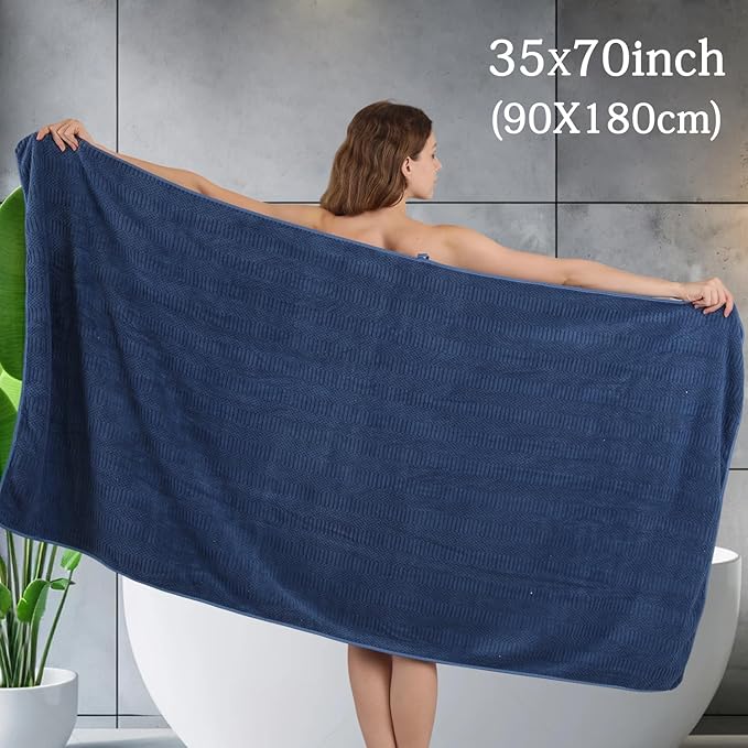 Ycosy 4 Pack Extra Large Microfiber Bath Towels Set,35x70 inches,600GSM,Less Lint Highly Absorbent Super Soft & Quick Dry,Oversized Bath Towels,Perfect for Bathroom Gym Pool,Navy