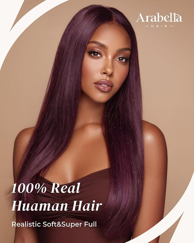 Arabella 6x5 Ready to Go Glueless Wigs Human Hair Purplish 99J Burgundy Lace Front Wigs Real 230% Density Human Hair Pre Cut Lace Pre Plucked Bleached Knots Wig Human hair (20inch, 6x5 Straight Wig)