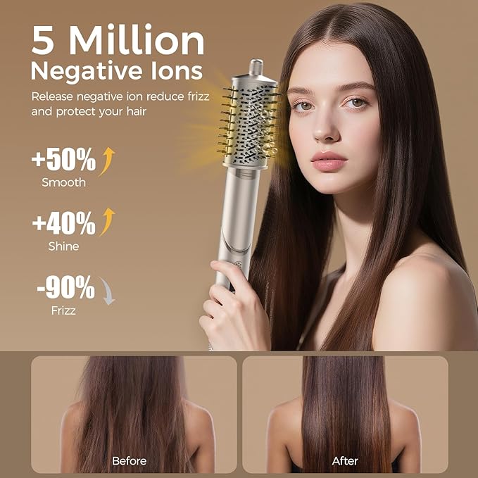 Hot Air Styler & Blow Dryer Brush 8-in-1, Ionic Hair Styler for Volumizing, Curling, Straightening, Fast Drying with Auto-Wrap Curlers, Frizz-Free & No Heat Damage, Ideal Gift for Women