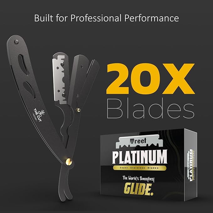 The Cut Factory- Hair Cutting Scissors & Straight Razor Barber Kit with Leather Pouch – Professional Hair Scissors, Barber Scissors & Razor with 20 Replaceable Blades