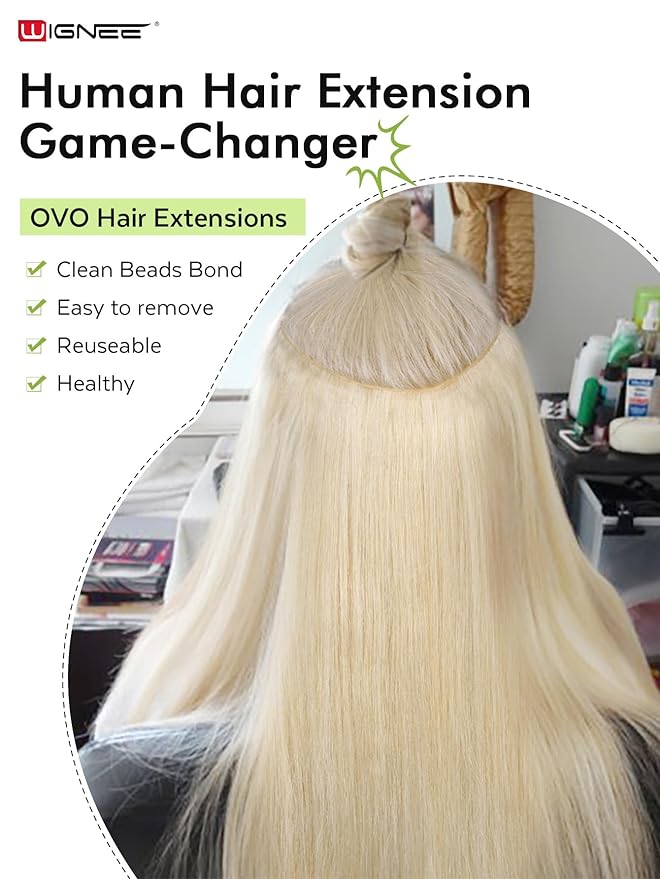 WIGNEE Double Butterfly OVO Weft Hair Extensions Human Hair 2 PCS Real Human Hair Beaded Weft Hair Extensions Human Hair Blonde Color (613)