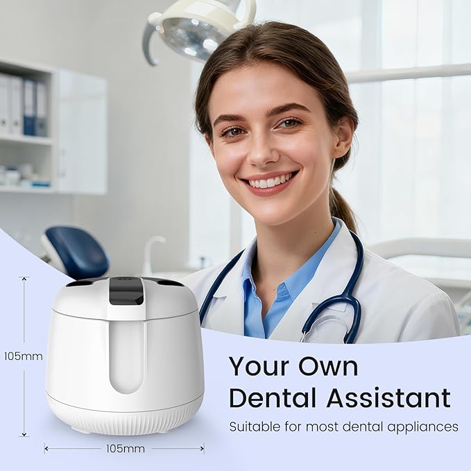 MEKO Cordless Ultrasonic Retainer Cleaner Machine, 48kHZ Rechargeable Denture Cleaner with 4000mAh Battery, IPX5 Waterproof Dental Pod for Aligner, Braces, Jewelry, Toothbrush Head-White
