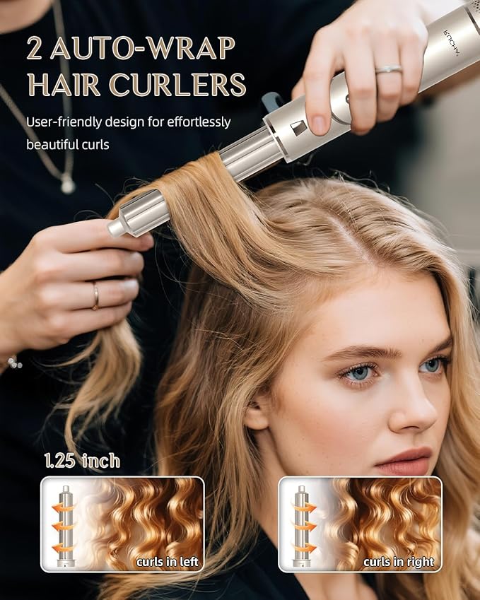 RUCHA 8-in-1 Foldable Hot Air Styler, 110,000 RPM High Speed Hair Nora Styler, Air Curler for Hair, Negative Ion Hot Air Bursh for Frizz-Free Styling Fast Drying Curling Straightening Volumizing