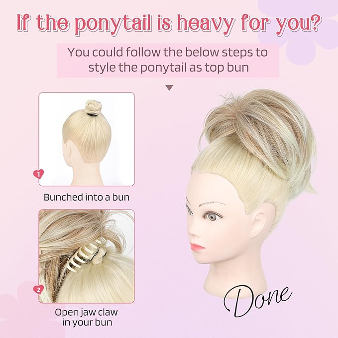 HOOJIH Messy Bun Hair Piece, Claw Clip in Straight Hair Bun 9 Inch Short Ponytail Extension with Bendable Metal Wire Hair Pieces for Women Fake Hair Bun DIY Styles - Light Ash Gray