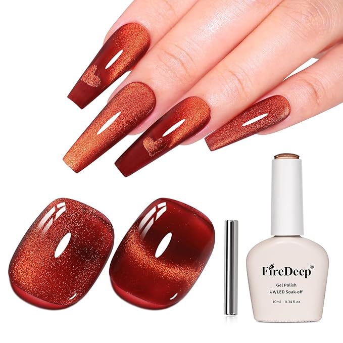 10ml Hema Free Red Brown Cat Eye Gel Nail Polish Soak Off Long Lasting Holographic UV/LED with Magnetic Stick Gift for Women 1Pcs
