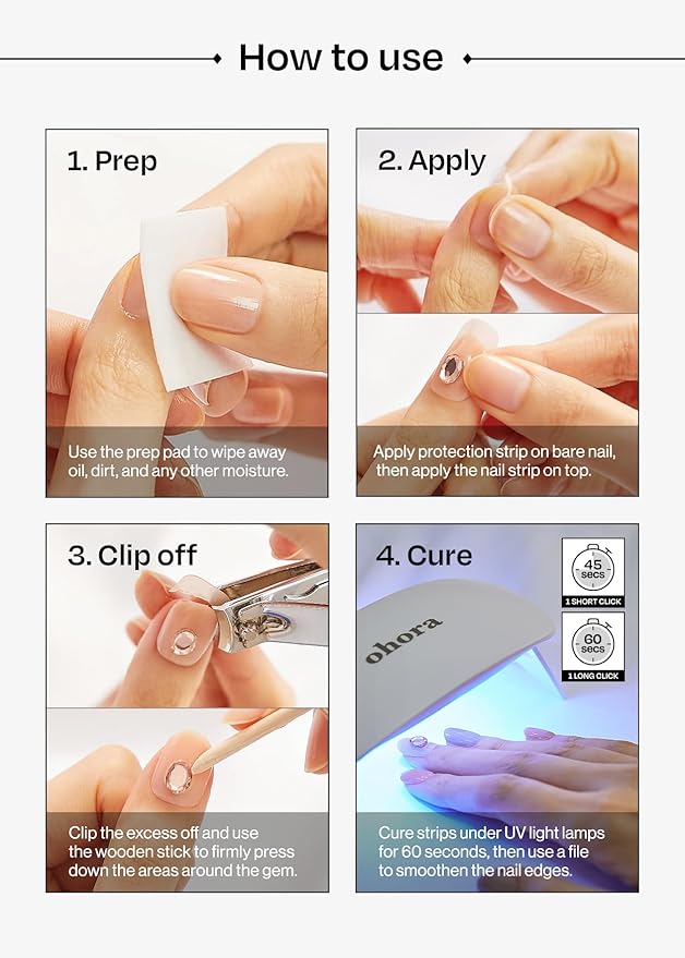 ohora Semi Cured Gel Nail Strips (N Juicy Grape) - Works with Any Nail Lamps, Salon-Quality, Long Lasting, Easy to Apply & Remove - Includes 2 Prep Pads, Nail File & Wooden Stick