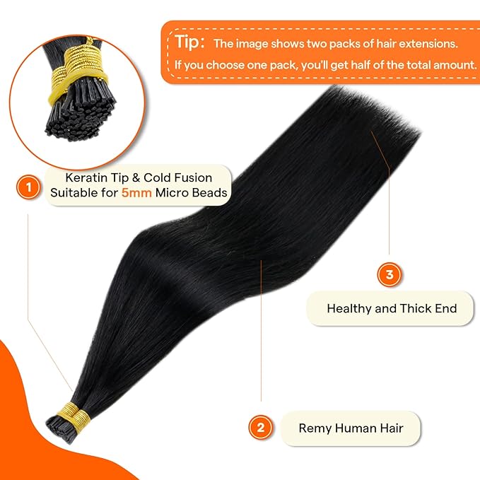 Full Shine Itip Human Hair Extensions 24 Inch Color 1 Jet Black I Tip Hair Extensions Real Human Hair Long Straight Remy Hair add Length 40 Grams Prebonded Cold Fusion Extensions