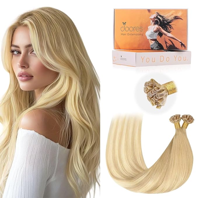 Doores Utip Hair Extensions Human Hair, Drity Blonde Mixed Platinum Blonde 24 Inch 50g/50s, Remy Hair Extensions, Keratin Tip Extensions