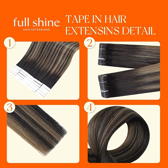 Full Shine Hair Extensions 20Inch Color 2 Fading to 8 Highlight 2 Darkest Brown Seamless Inxisible Tape in Hair Extensions Silky Straight Injected Tape in Extensions 20 Pcs 50 Grams for Daily