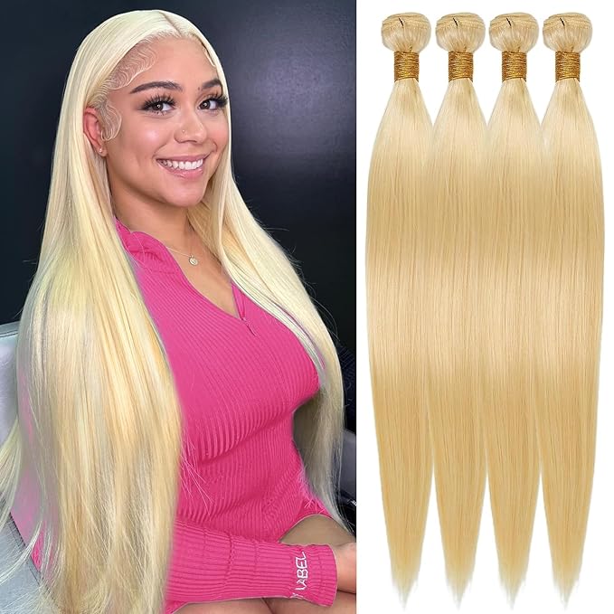613 Blonde Bundles Human Hair 18 20 22 24Inch Straight 613 Bundle 4 Bundles 16A Grade Brazilian Virgin Human Hair Bundle Weave Hair Extensions For Women