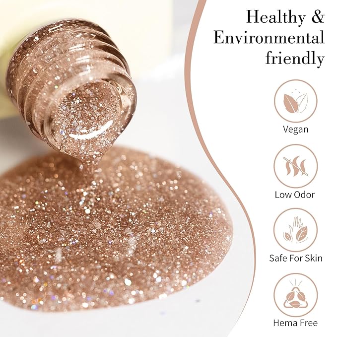 CANNI Glitter Gel Nail Polish – 1pcs 9ml Light Taupe Color, Diamond Glitter Series, Soak Off UV LED Gel Nail Polish for DIY Nail Art, Salon or Home Manicure