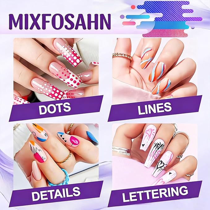 12 Color Nail Art Pens 0.5 MM Nail Polish Pens Set Drawing Painting Point Liner Acrylic Painted Pen Kit Waterproof and Quick-drying Nail for DIY Nails Art Design Manicure Tools (Pattern Templates)