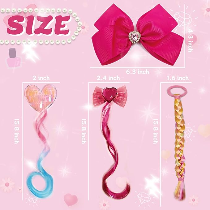 6 PCS Tinsel Hair Extensions for Girls, Pink Hair Clips for Toddler Girl, Princess Dress up Hair Pieces, Cute Gifts and Costume Hair Accessories Set for Little Princess (Doll-Inspired)