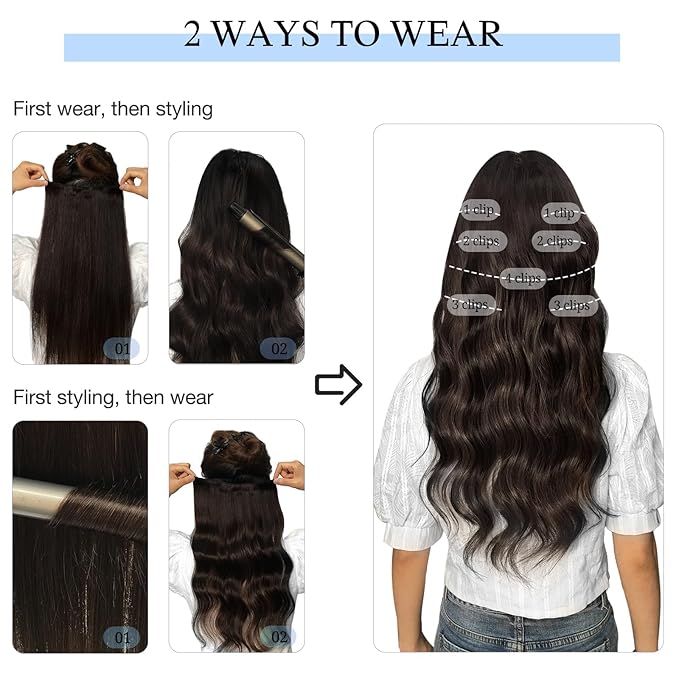 DOORES Remy Human Hair Extensions Clip in, Medium Brown Highlighted Dirty Blonde 22 Inch 7pcs 120g, Clip in Hair Extensions Real Natural Hair Extensions Straight Thick