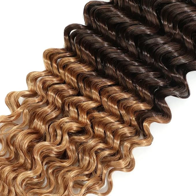 Freiuoke t1b/4/27 Deep Hair Bundle Ombre Human Hair Extensions Brazilian Virgin Remy Hair 3 Bundles 14 16 18 Inch 4/27 Human Hair Bundles