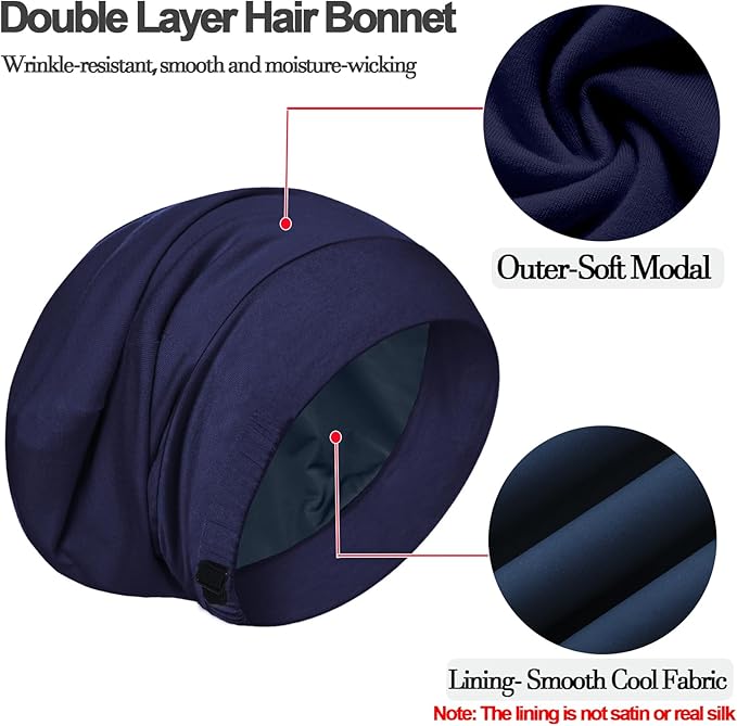 Sleep Cap Bonnet for Sleeping, Adjustable Cooling Ice Silk Lined Hair Bonnets for Natural Curly Braids Beanie Hat Women Men