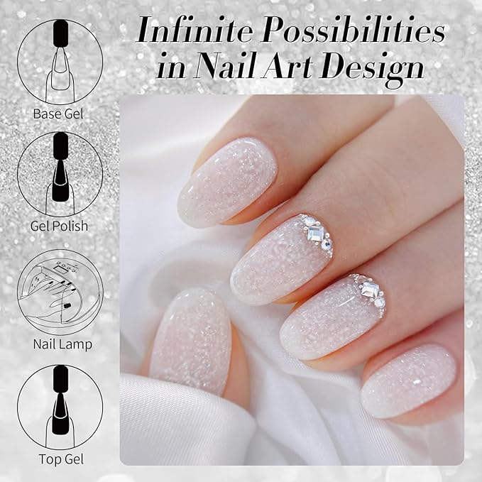 Born Pretty Jelly Gel Nail Polish, Shimmer Glitter Snow Jelly Gel, Milky White Translucent Natural Gel Nail Polish, Manicure Salon DIY for Women Girls 15ML