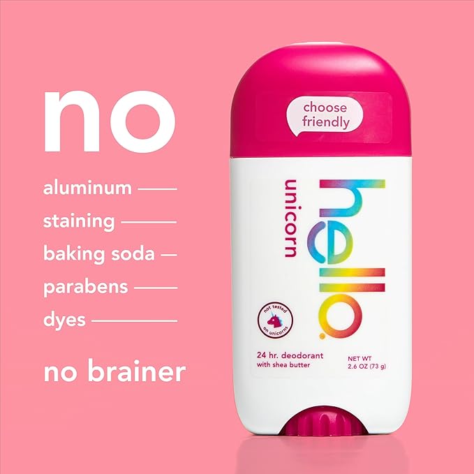 hello Unicorn Aluminum Free Deodorant for Women, Girls, Safe for Kids, Dermatologically tested, Natural Fragrance, 2 Pack