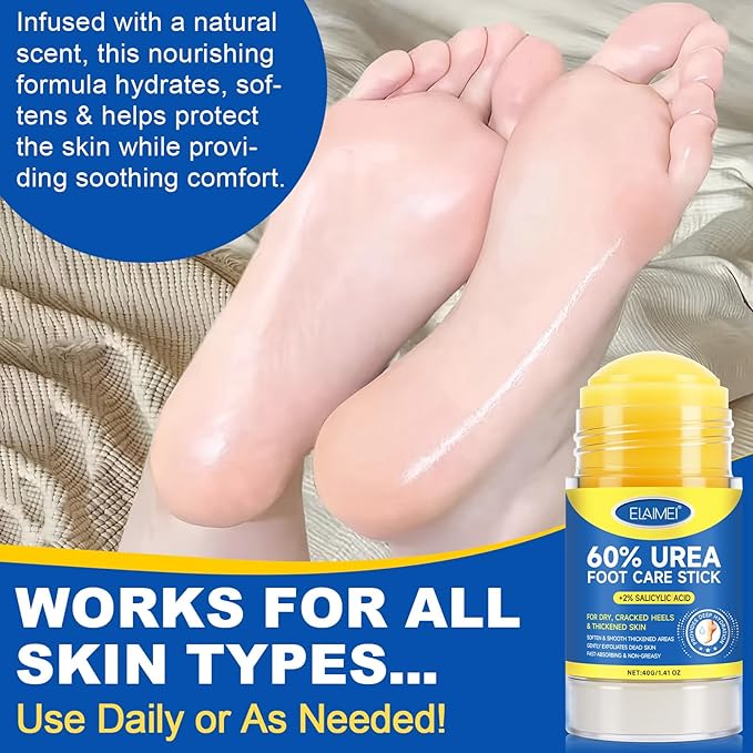Urea Cream 60% with 2% Salicylic Acid Stick, 2Pack Urea Foot Cream for Dry Cracked Heels, Callus Remover, Hydrating and Softening Moisturizer for Feet, Hands, Knees, Elbows, Exfoliating Dead Skin