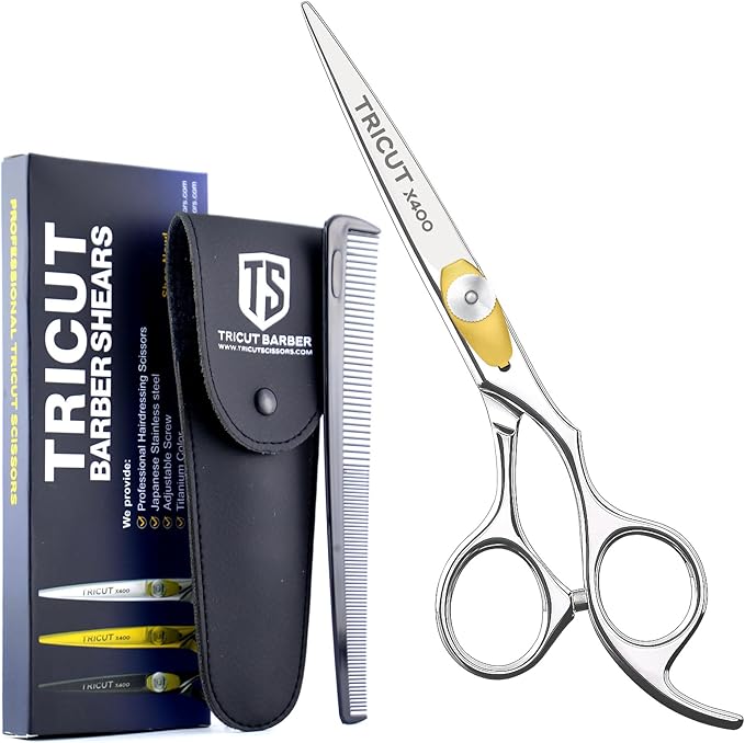 X400 Professional Hair Cutting Scissors 6.5” Mirror Finish – Barber Shears with Leather Case & Premium Comb – Salon & Home Hairdressing Kit