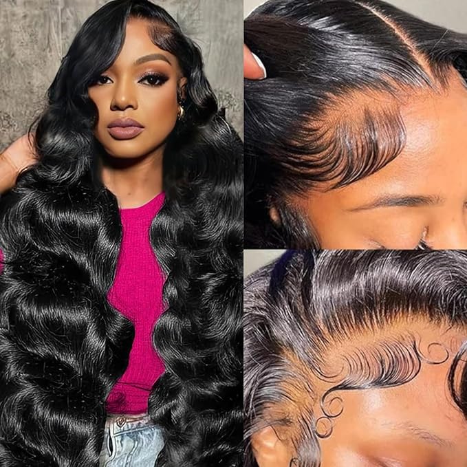 28 Inch Body Wave Lace Front Wigs Human Hair 200 Density 13x6 HD Lace Frontal Wigs Pre Plucked with Baby Hair Natural Color Glueless Wigs for Women