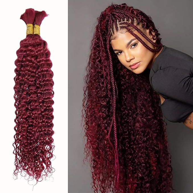 26 Inch Human Braiding Hair 100g Deep Wave Bulk Human Hair for Braiding Brazilian Virgin Human Hair Bundles Wet and Wavy Bundles No Weft Curly Human Hair Extensions for Boho Braids 99j