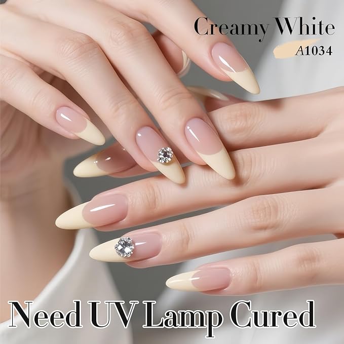 Double Rhythm 0.50 OZ Gel Polish Hema Free Same Color Same Bottle Golden Round Translucent Neutral Natural Milky 15 ML Jelly UV Polish Art DIY at Home (Cream-C1034)