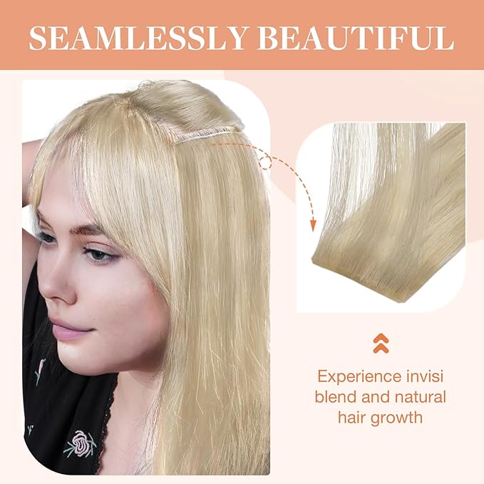 GOO GOO Invisi Edge Clip in Hair Extensions 24inch 170g 7Pcs Injected Seamless PU Clip in Hair Extensions, Virgin Real Human Hair, 17A/60A Ash Blonde Highlighted Platinum Blonde