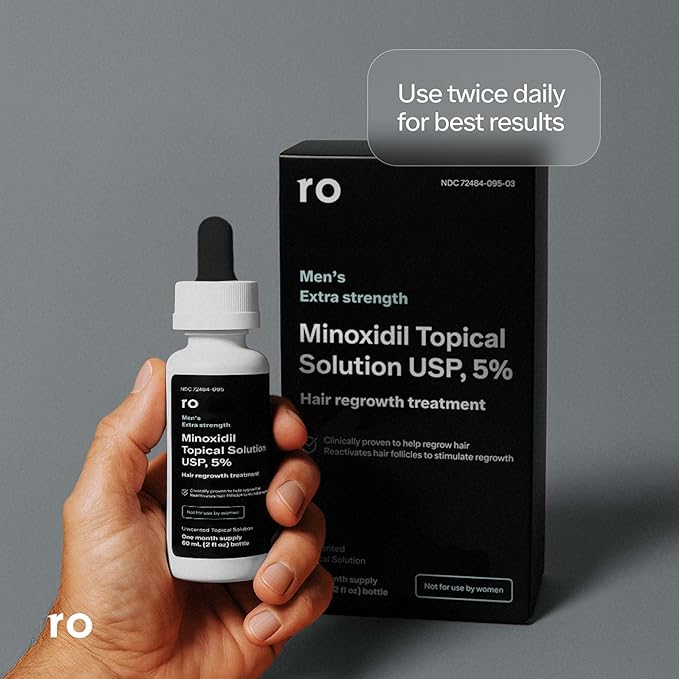 ROMAN Minoxidil 5% Solution for Men's Hair Loss and Regrowth, Unscented Liquid, Clinically Proven, 2 fl oz