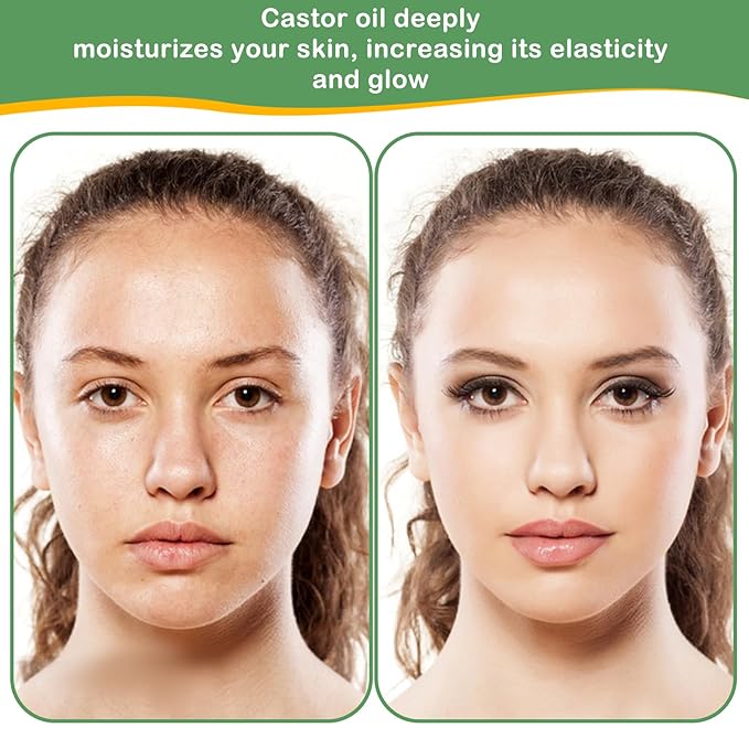Organic Castor Oil for Hair Body Lashes Brow,USDA Certified 100% Pure Natural Glass Bottle, Cold Pressed, Hexane Free. Castor Oil for Hair Growth, Thicker Fuller Brows, 8.45oz