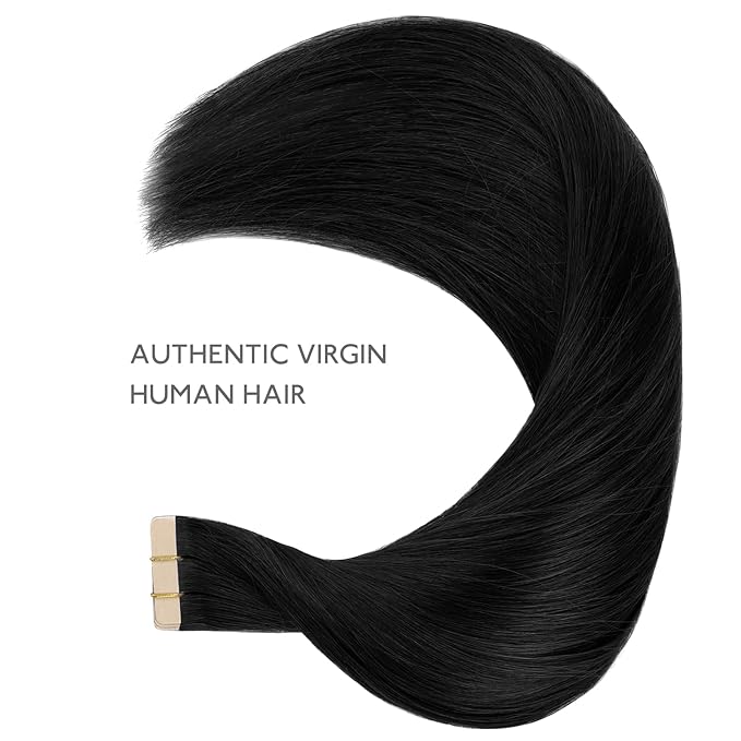 WENNALIFE Tape in Hair Extensions Human Hair Jet Black Tape in Extensions, 10pcs 30g 24 inch Remy Invisible Tape Ins Straight Colored Soft Real Human Hair Tape in Extensions Refill Set Extensions