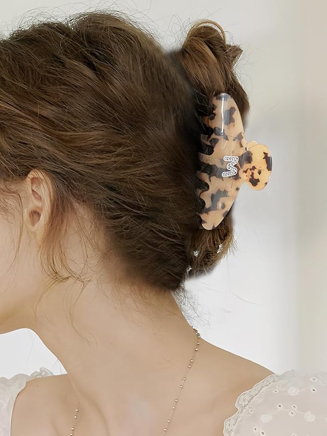 LILIE&WHITE Christmas Gift Tortoise Initial Hair Clips For Women With Letter Rhinestone Hair Claws Trendy Monogram Claw Clips For Thick Hair Alphabet M