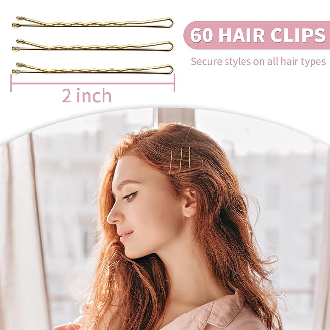 Bobby Pins, Hair Pins 2 Inch 60PCS Crimped Hair Grips for Kids, Girls, and Women, Secure and Easy for All Hair Types, With Ball Tips Design. Hair Accessories for Daily Use (Blonde)