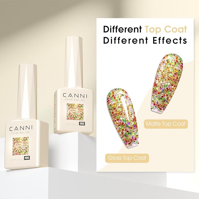 CANNI Glitter Gel Nail Polish – 1pcs 9ml Red Green Color, Soak Off UV LED Nail Gel for DIY Nail Art, Salon or Home Manicure