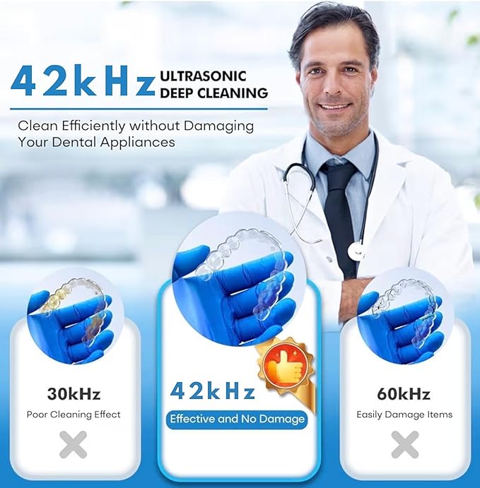 Ultrasonic Retainer Cleaner Machine – 42kHz Premium Quality Dental Cleaner for Dentures, Retainers, Jewelry, and More – 180ML Tank, Dual Modes, Digital Timer, Portable (White)