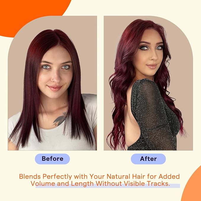 Full Shine Invisible Tape in Hair Extensions Human Hair Color 99J Red Wine 24 Inch Tape in Extensions Human Hair 20PCS Hair Extensions Real Human Hair Tape ins 50g for Wedding