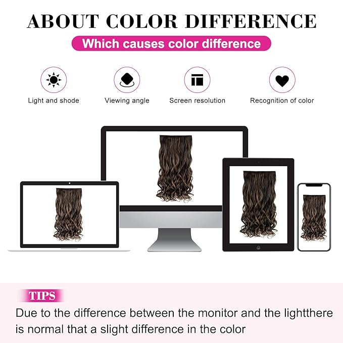 REECHO 20" 1-pack 3/4 Full Head Curly Wave Clips in on Synthetic Hair Extensions HE008 Hair pieces for Women 5 Clips 4.5 Oz Per Piece - Chocolate Brown with Blonde Highlights
