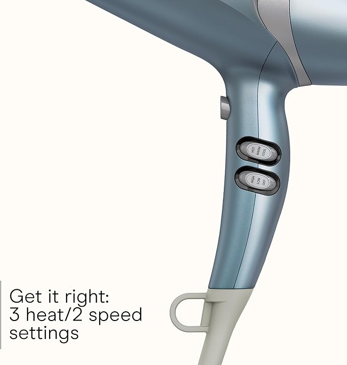 Infiniti PRO CONAIR Hair Dryer with Diffuser and Concentrator, 1875W Style & Shine Blow Dryer with Tourmaline and Ionic Conditioning to Fight Frizz, 3 Heat & 2 Speed Settings, Blue