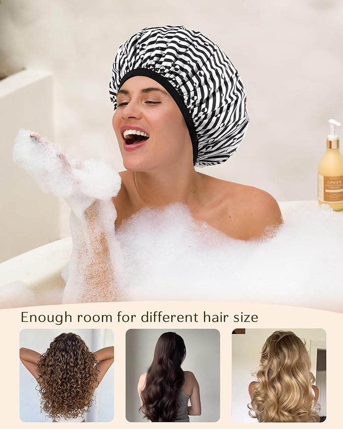 Yanibest Shower Cap for Women - Hair Satin Bonnet Shower Cap for Women Waterproof Extra Large Double Layer Reusable Adjustable for Braids Long Hair