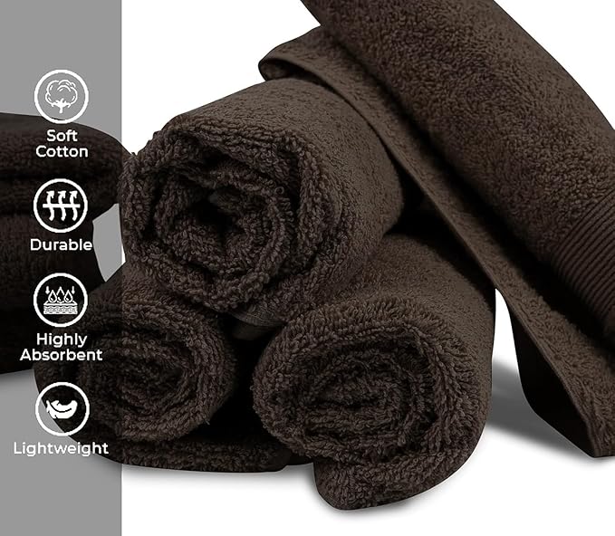 Premium Hand Towels Pack of 6 (16" x 30”) 100% Combed Ring Spun Cotton | Highly Absorbent Hand Towels Set | Ultra Soft for Home, Gym & Spa (Dark Brown)