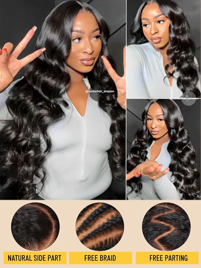 Sunber Body Wave Human Hair Lace Frontal Glueless Wig 13x4 Pre Everything Pre Cut Lace Front Drawstring Wig Bye Bye Knots Pre Plucked with Baby Hair 150% Density 16Inch Pull Go Wigs