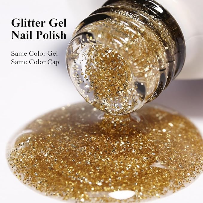 10ml Hema Free Glitter Gel Nail Polish Soak Off Long Lasting Christmas Gold Gel Polish Salon DIY at Home Gift for Women 1Pcs