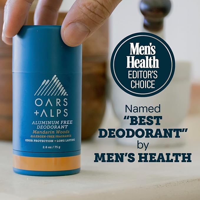 Oars + Alps Deodorant for Men & Women, Aluminum Free Deodorant for Men, Dermatologist Tested, Clean Ingredients, Vegan, Long Lasting, Mandarin Woods, 2pk, 2.6oz