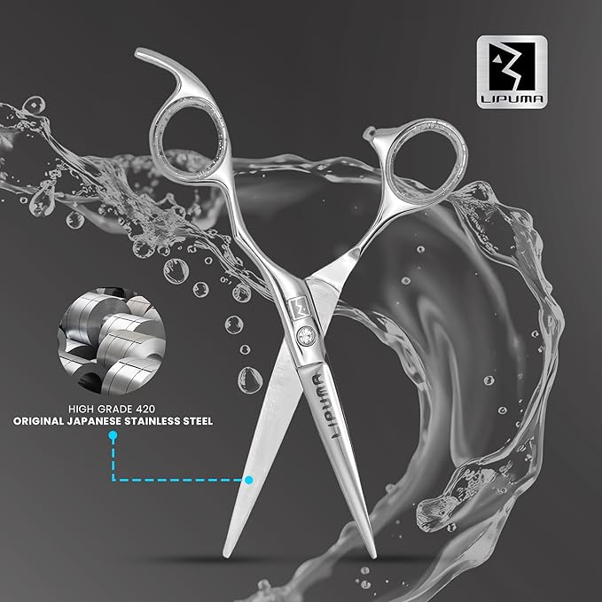 Hair Cutting Scissors - 6.5” Japanese Stainless Steel Professional Hair Scissors, Razor Edge Barber Scissors with Leather Bag, Comb and Cloth - Hair Shears for Men, Woman & Kids