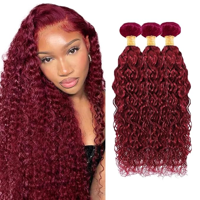 150g Burgundy Bundles Human Hair 99j Water Wave Bundles 22 24 26 inch Red Human Hair Bundle Burgundy Water Wave Bundle