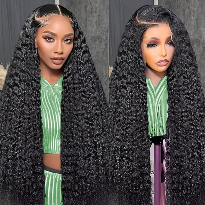 30 Inch Deep Wave Lace Front Wigs Human Hair 200 Density 13x6 HD Lace Front Wigs Human Hair Pre Plucked Brazilian Curly Wig Wet Wavy Glueless Frontal Wigs for Women Natural Black Deep Wave Wig