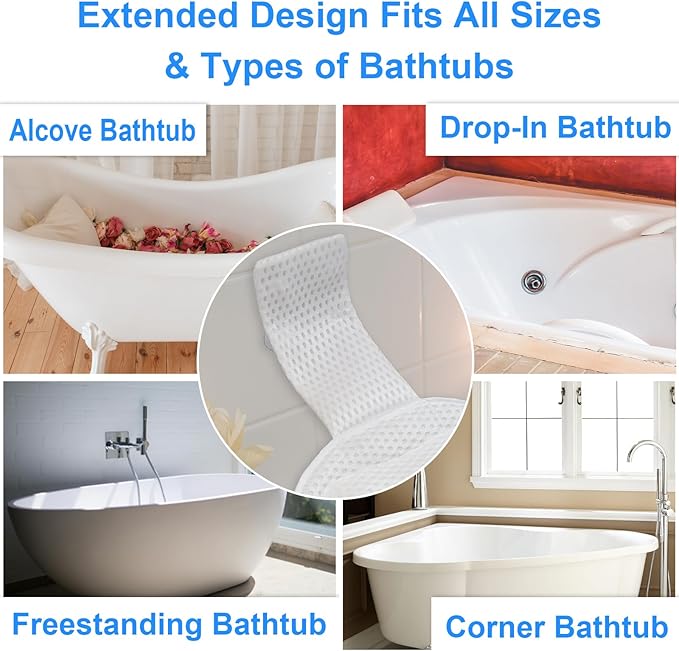 Luxury Oversized Bath Tub Pillow Fits All Bathtubs, Secure Support for Head,Neck,and Back Rest,Relaxing Spa Gifts for Women,Extra Thick & Soft,Anti-Slip Suction Cups,Washable