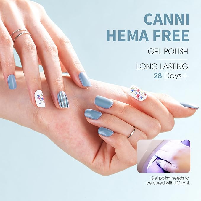 CANNI Light Blue Gel Nail Polish, 1Pcs Pastel Baby Blue Gel Polish Color High Gloss Soak Off U V Manicure Salon DIY
